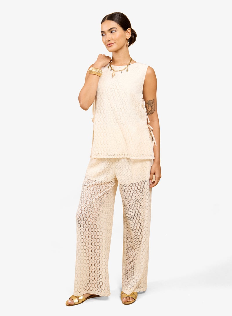 Little Mistress Cream Lace Trouser - Image 4